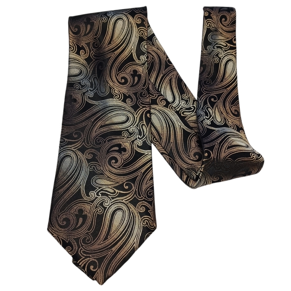 Convington Silk Mens Tie Paisley Black Gold Formal Business Fall
